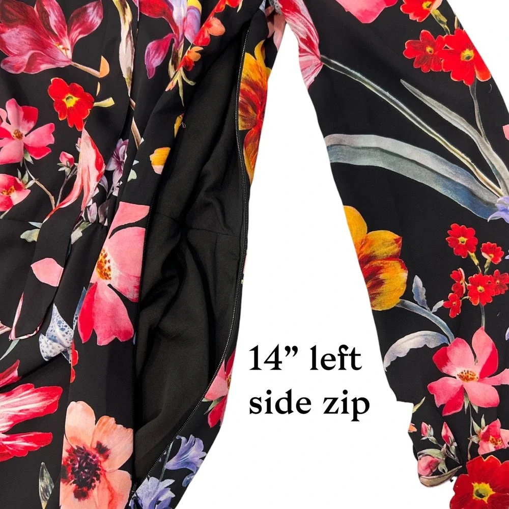 J.Crew Botanical Bloom Tie Neck Dress Size 4 Dark Floral Romantic Cottagecore